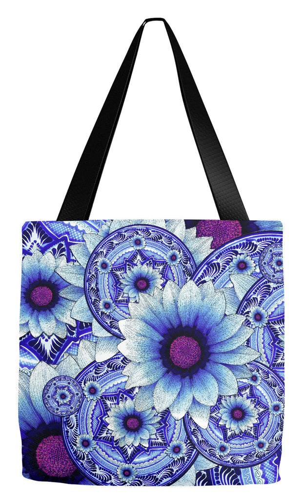 Blue and Purple Floral Art Tote Bag - Talavera Alejandra - Tote Bag - Fusion Idol Arts - New Mexico Artist Christopher Beikmann