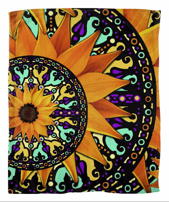 Colorful Sunflower Floral Fleece Blanket - Sunflower Talavera - Fleece Blanket - Fusion Idol Arts - New Mexico Artist Christopher Beikmann
