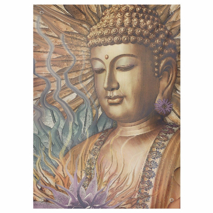Buddha Tapestry - Orange, Teal and Lavender Buddhist Wall Hanging - Proliferation of Peace - Tapestry - Fusion Idol Arts - New Mexico Artist Christopher Beikmann