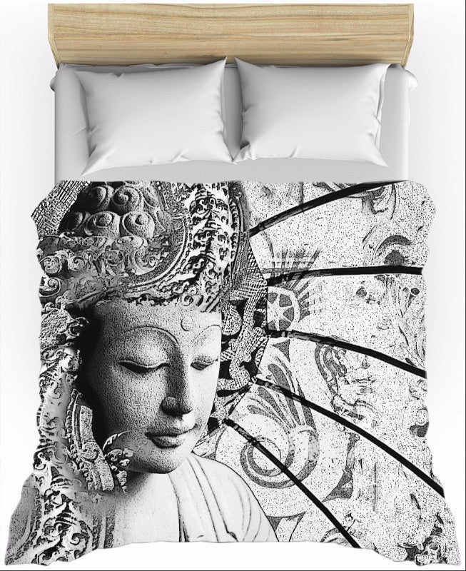 Black and White Buddha Zen Duvet Cover - Bliss of Being - Duvet Cover - Fusion Idol Arts - New Mexico Artist Christopher Beikmann