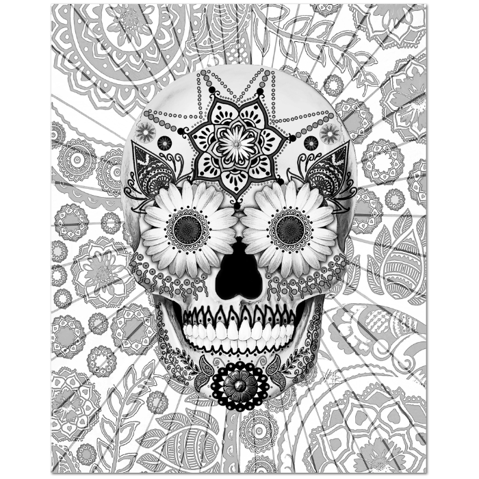 Black and White Paisley Day of the Dead Art Canvas - Sugar Skull Bleached Bones - Premium Canvas Gallery Wrap - Fusion Idol Arts - New Mexico Artist Christopher Beikmann