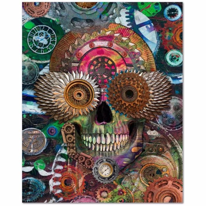 Steampunk Mechaniskull - Coggler's Sugar Skull Art Canvas Print - Premium Canvas Gallery Wrap - Fusion Idol Arts - New Mexico Artist Christopher Beikmann