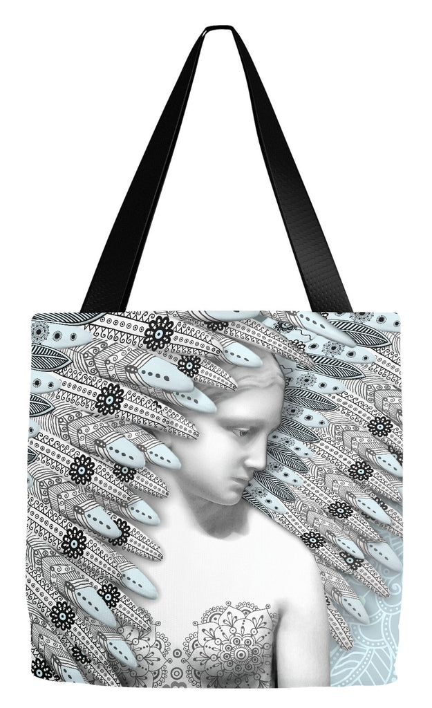 Paisley Blue and Gray Angel Art Tote Bag - Angel of Winter - Tote Bag - Fusion Idol Arts - New Mexico Artist Christopher Beikmann
