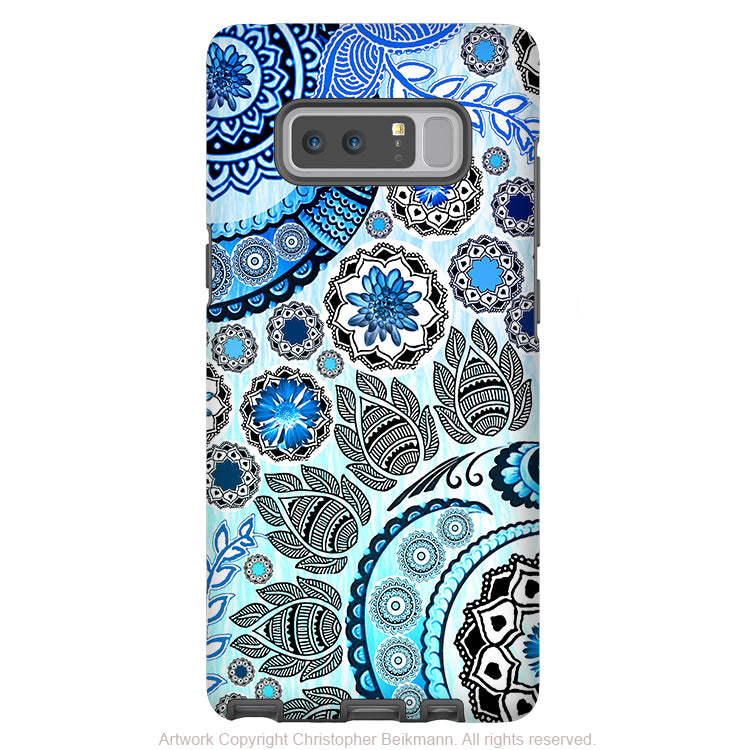 Blue Mehndi Galaxy Note 8 Tough Case - Dual Layer Protection - Blue Paisley Case for Samsung Galaxy Note 8 - Galaxy Note 8 Tough Case - Fusion Idol Arts - New Mexico Artist Christopher Beikmann