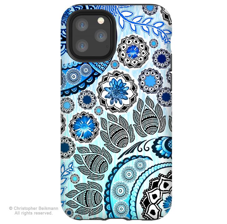Blue Mehndi - iPhone 11 / 11 Pro / 11 Pro Max Tough Case - Dual Layer Protection for Apple iPhone Blue Paisley Art Case - iPhone 11 Tough Case - Fusion Idol Arts - New Mexico Artist Christopher Beikmann