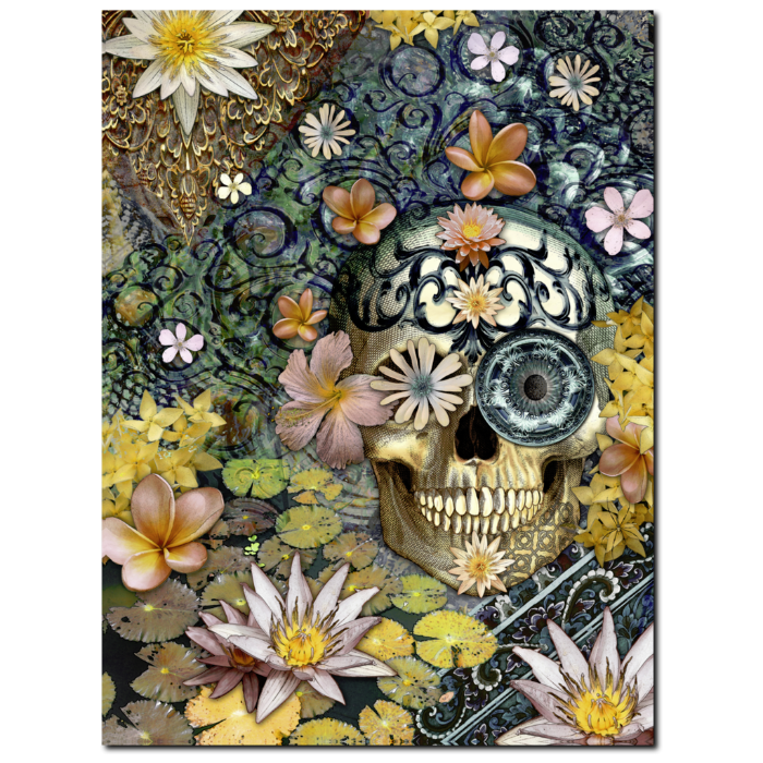Floral Sugar Skull - Canvas Print - Solid Surface with Fully Finished Back - Bali Botaniskull - Premium Canvas Gallery Wrap - Fusion Idol Arts - New Mexico Artist Christopher Beikmann