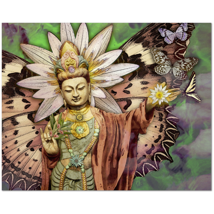 Kwan Yin Goddess, Lotus and Butterfly Canvas Print - Rise Above - Premium Canvas Gallery Wrap - Fusion Idol Arts - New Mexico Artist Christopher Beikmann