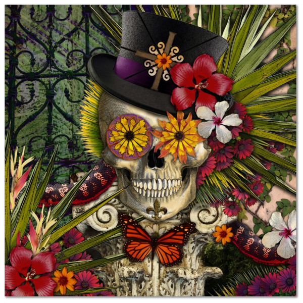 New Orleans Voodoo Sugar Skull Art Canvas Print - Baron in Bloom - Premium Canvas Gallery Wrap - Fusion Idol Arts - New Mexico Artist Christopher Beikmann