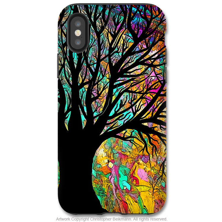 Forbidden Forest - iPhone X / XS / XS Max / XR Tough Case - Dual Layer Protection for Apple iPhone 10 - Colorful Tree Silhouette Art - iPhone X Tough Case - Fusion Idol Arts - New Mexico Artist Christopher Beikmann