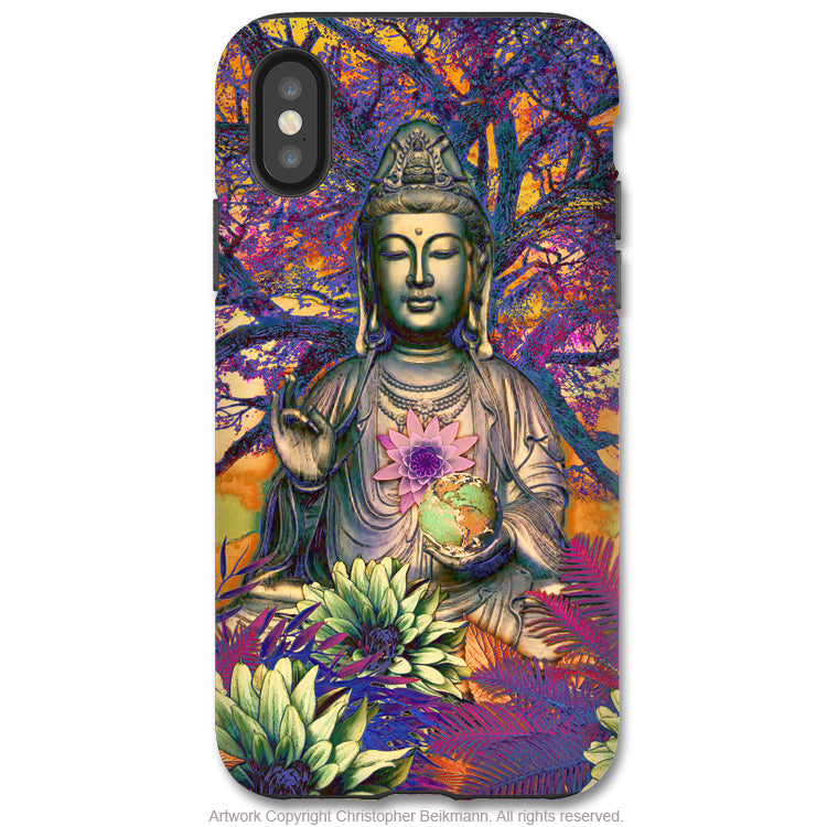 Healing Nature Kwan Yin - iPhone X / XS / XS Max / XR Tough Case - Dual Layer Protection for Apple iPhone 10 - Colorful Buddhist Goddess Art Case - iPhone X Tough Case - Fusion Idol Arts - New Mexico Artist Christopher Beikmann