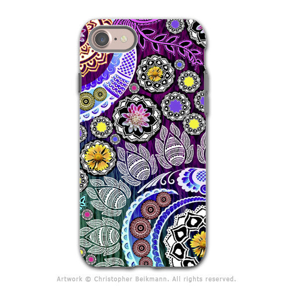 Purple Paisley Mehndi - Artistic iPhone 8 Tough Case - Dual Layer Protection - Mehndi Garden - iPhone 8 Tough Case - Fusion Idol Arts - New Mexico Artist Christopher Beikmann