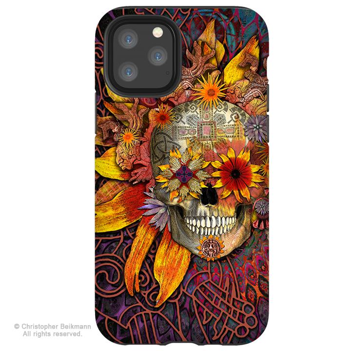 Origins Botaniskull - iPhone 11 / 11 Pro / 11 Pro Max Tough Case - Dual Layer Protection for Apple iPhone XI - Sunflower Sugar Skull Case - iPhone 11 Tough Case - Fusion Idol Arts - New Mexico Artist Christopher Beikmann