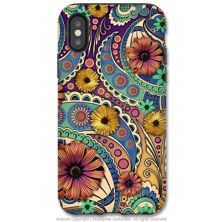 Petals and Paisley - iPhone X / XS / XS Max / XR Tough Case - Dual Layer Protection for Apple iPhone 10 - Colorful Paisley Daisy Art - iPhone X Tough Case - Fusion Idol Arts - New Mexico Artist Christopher Beikmann