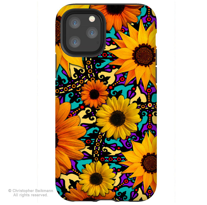 Sunflower Talavera - iPhone 13 / 13 Pro / 13 Pro Max / 13 Mini Tough Case - Mexican Inspired Floral iPhone Case - iPhone 13 Tough Case - Fusion Idol Arts - New Mexico Artist Christopher Beikmann