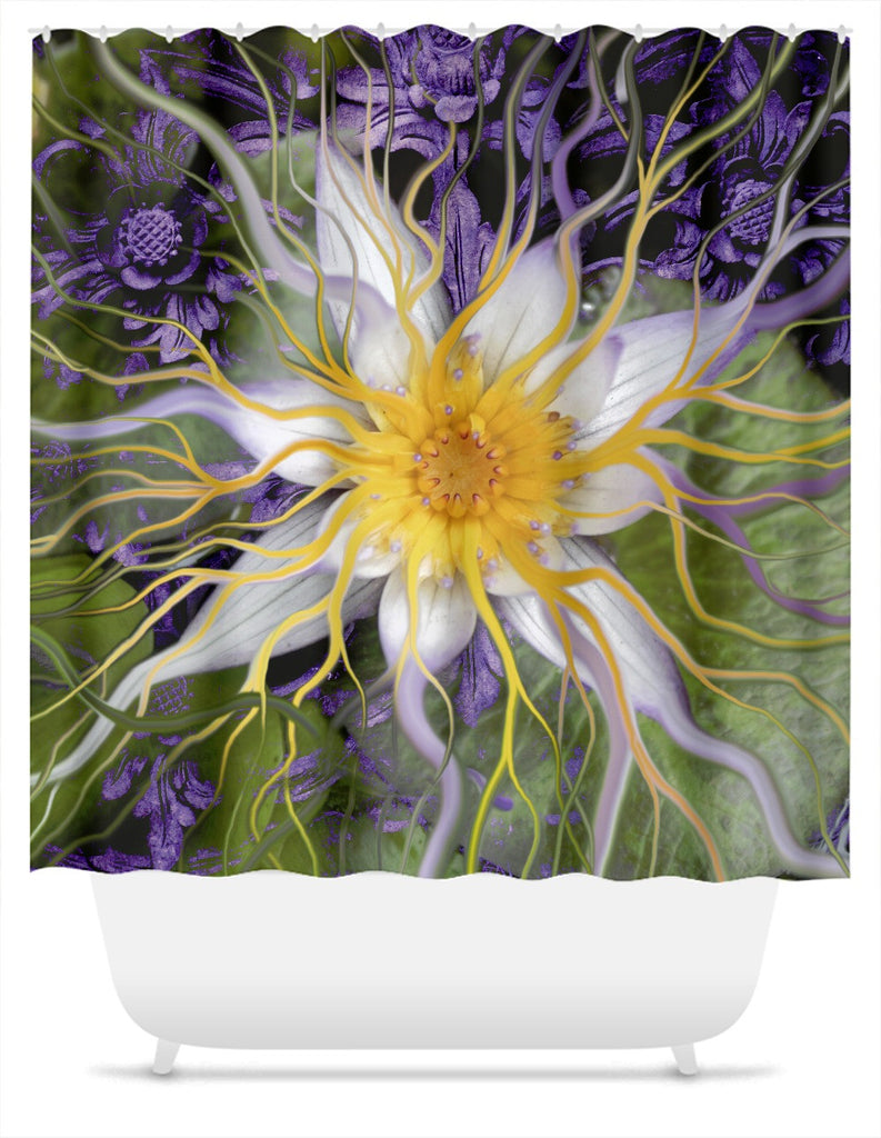 Purple and Green Lotus Floral Shower Curtain - Bali Dream Flower - Shower Curtain - Fusion Idol Arts - New Mexico Artist Christopher Beikmann