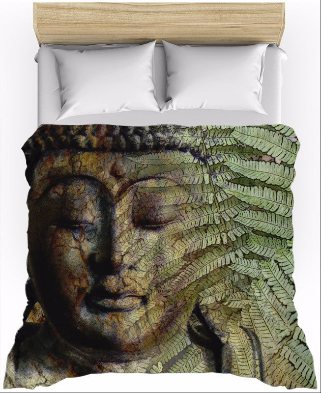 Green and Brown Fern Buddha Duvet Cover - Convergence of Thought - Duvet Cover - Fusion Idol Arts - New Mexico Artist Christopher Beikmann
