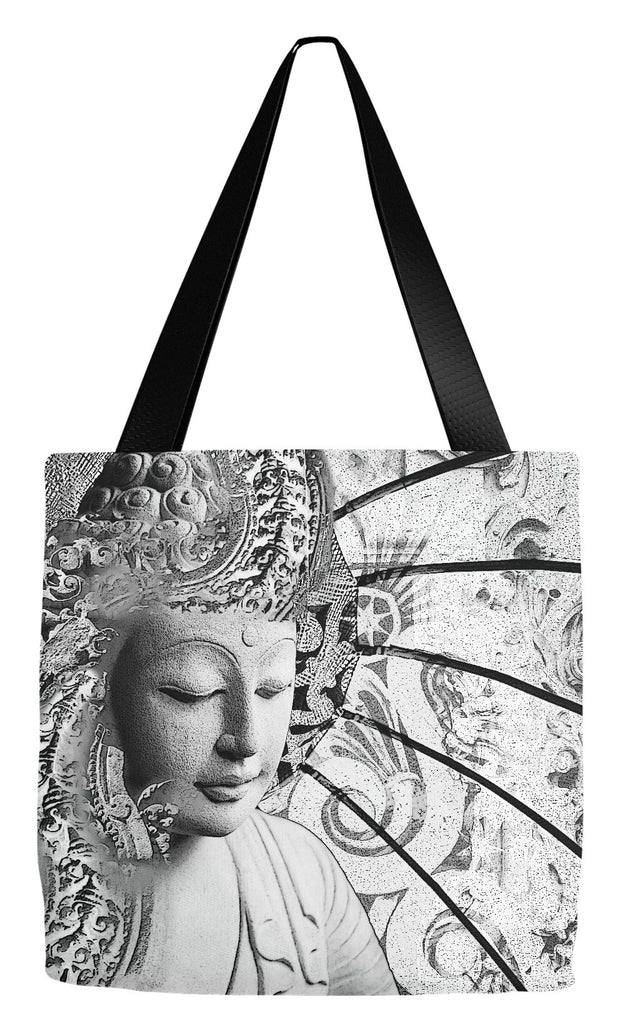 Black and White Zen Buddha Tote Bag - Bliss of Being - Tote Bag - Fusion Idol Arts - New Mexico Artist Christopher Beikmann