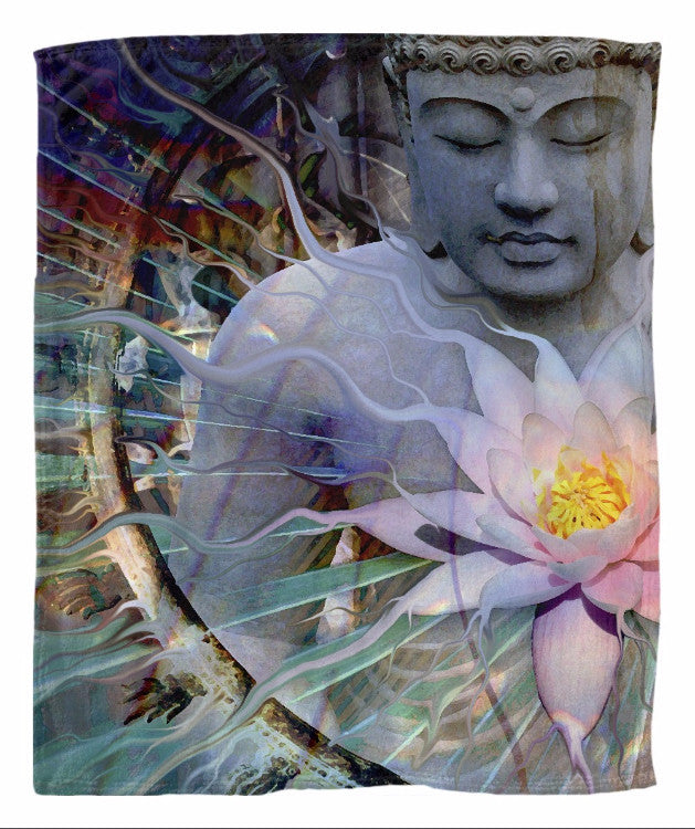 Buddha and Lotus Flower Fleece Blanket - Living Radiance - Fleece Blanket - Fusion Idol Arts - New Mexico Artist Christopher Beikmann