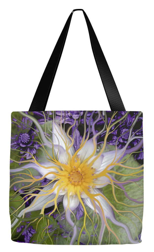Purple and Green Lotus Blossom Tote Bag - Bali Dream Flower - Tote Bag - Fusion Idol Arts - New Mexico Artist Christopher Beikmann