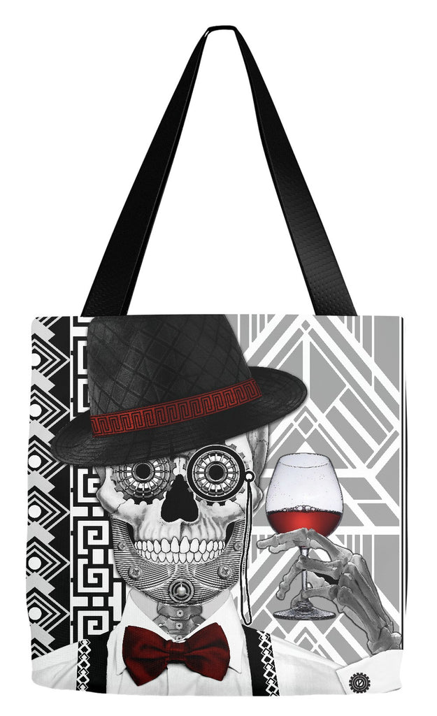1920s Black and White Sugar Skull Tote Bag - Mr JD Vanderbone - Tote Bag - Fusion Idol Arts - New Mexico Artist Christopher Beikmann