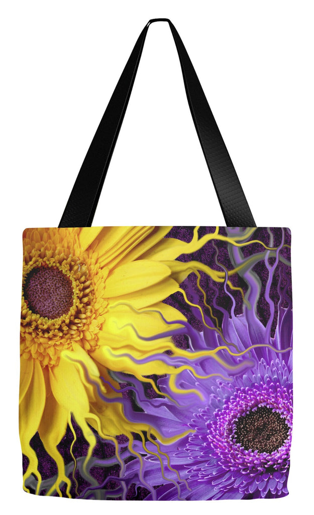 Purple and Yellow Daisy Art Tote Bag - Daisy Yin Daisy Yang - Tote Bag - Fusion Idol Arts - New Mexico Artist Christopher Beikmann