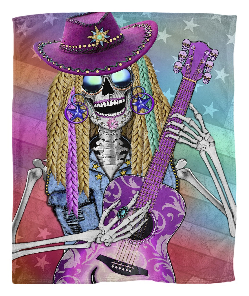 Country Western Diva Sugar Skull Fleece Blanket - Scary Underwood - Fleece Blanket - Fusion Idol Arts - New Mexico Artist Christopher Beikmann