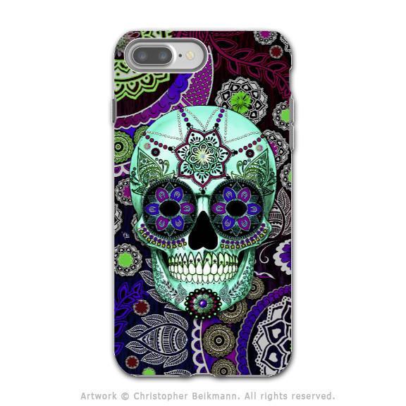 Purple Paisley Sugar Skull - Artistic iPhone 8 PLUS Tough Case - Dual Layer Protection - Sugar Skull Sombrero Night - iPhone 8 Plus Tough Case - Fusion Idol Arts - New Mexico Artist Christopher Beikmann