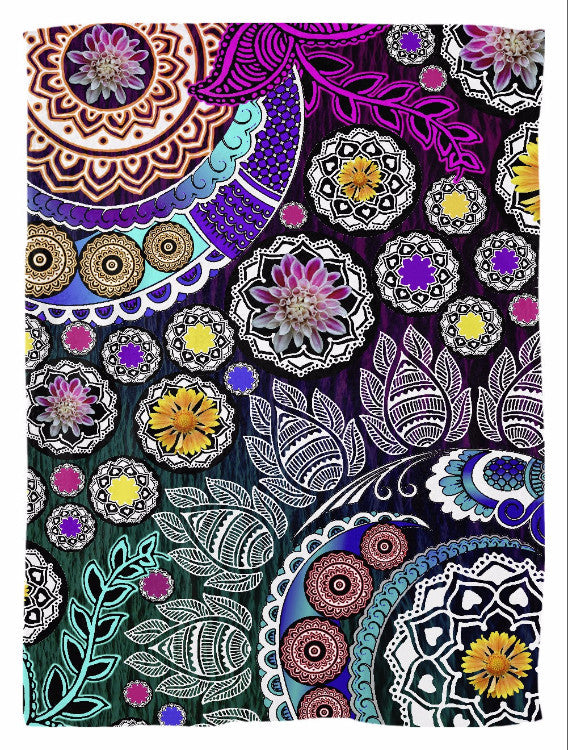 Colorful Indian Paisley Fleece Blanket Mehndi Garden Fusion