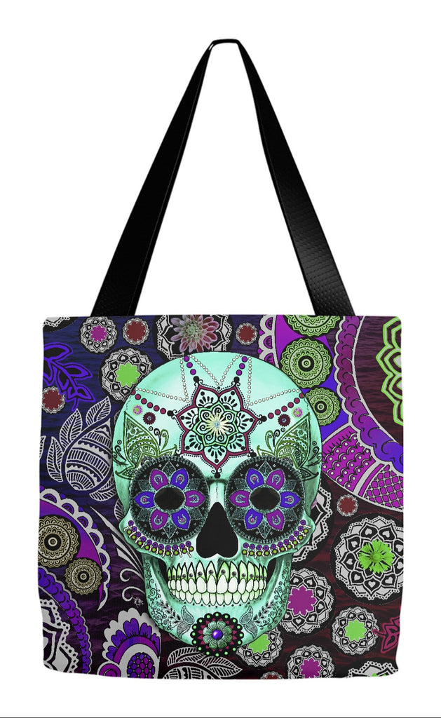 Purple Paisley Dia De Los Muertos Tote Bag - Sugar Skull Sombrero Night - Tote Bag - Fusion Idol Arts - New Mexico Artist Christopher Beikmann