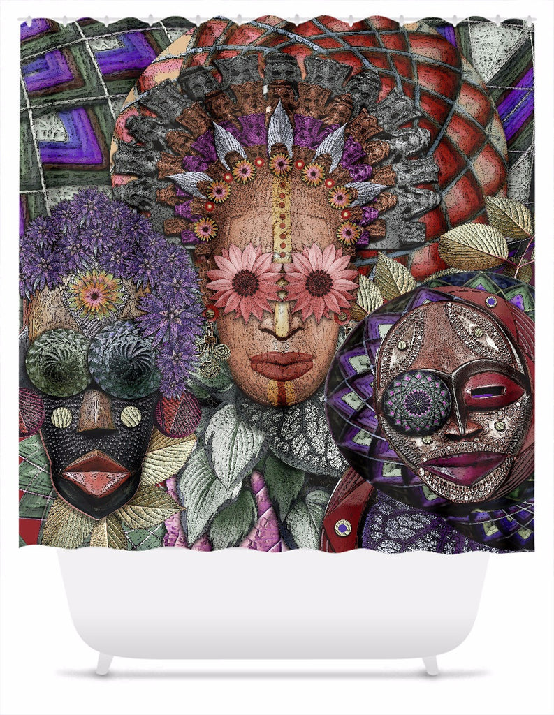 Colorful Triple Goddess Shower Curtain - Ladies Night - Shower Curtain - Fusion Idol Arts - New Mexico Artist Christopher Beikmann