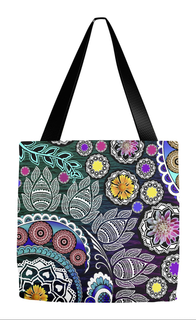Purple and Green Paisley Floral Art Tote Bag - Mehndi Garden - Tote Bag - Fusion Idol Arts - New Mexico Artist Christopher Beikmann
