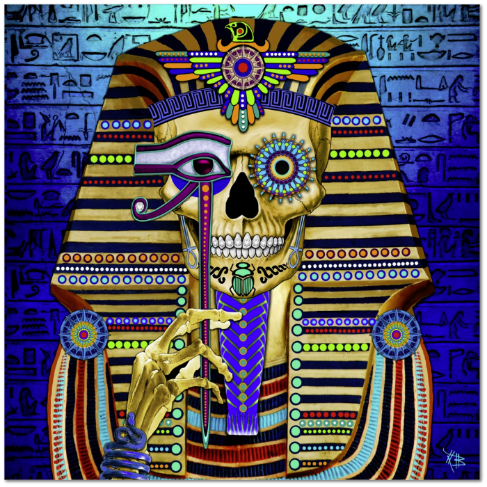Egyptian Skull Day of the Dead Art Canvas Print - Funky Bone Pharaoh - Premium Canvas Gallery Wrap - Fusion Idol Arts - New Mexico Artist Christopher Beikmann