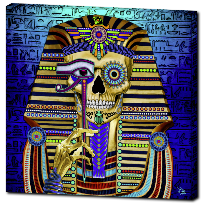 Egyptian Skull Day of the Dead Art Canvas Print - Funky Bone Pharaoh - Premium Canvas Gallery Wrap - Fusion Idol Arts - New Mexico Artist Christopher Beikmann