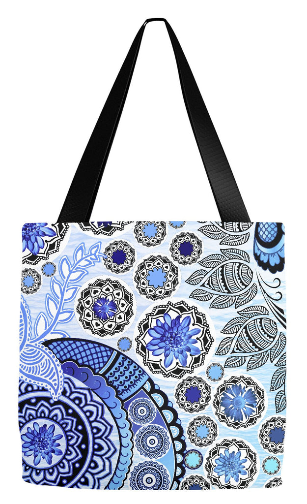 Blue Paisley Floral Art Tote Bag - Blue Mehndi - Tote Bag - Fusion Idol Arts - New Mexico Artist Christopher Beikmann