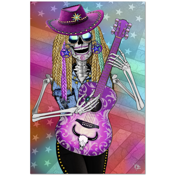 Country Western Day of The Dead Art Canvas - Sugar Skull - Scary Underwood - Premium Canvas Gallery Wrap - Fusion Idol Arts - New Mexico Artist Christopher Beikmann