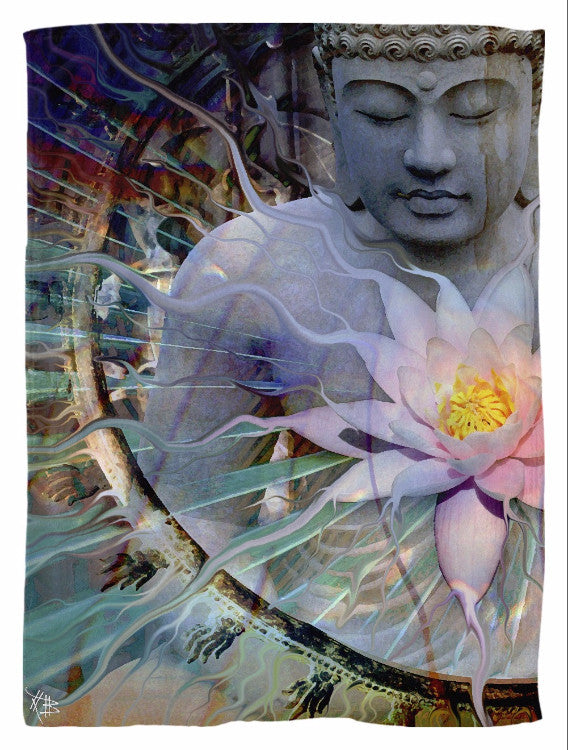 Buddha and Lotus Flower Fleece Blanket - Living Radiance - Fleece Blanket - Fusion Idol Arts - New Mexico Artist Christopher Beikmann