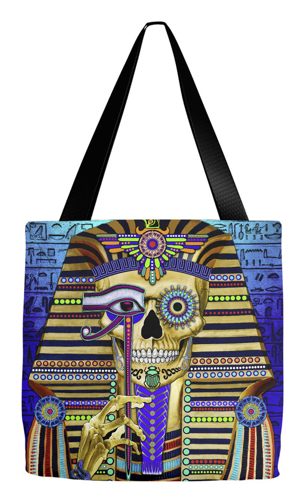 Egyptian Sugar Skull Tote Bag - Day of the Dead - Funky Bone Pharaoh - Tote Bag - Fusion Idol Arts - New Mexico Artist Christopher Beikmann