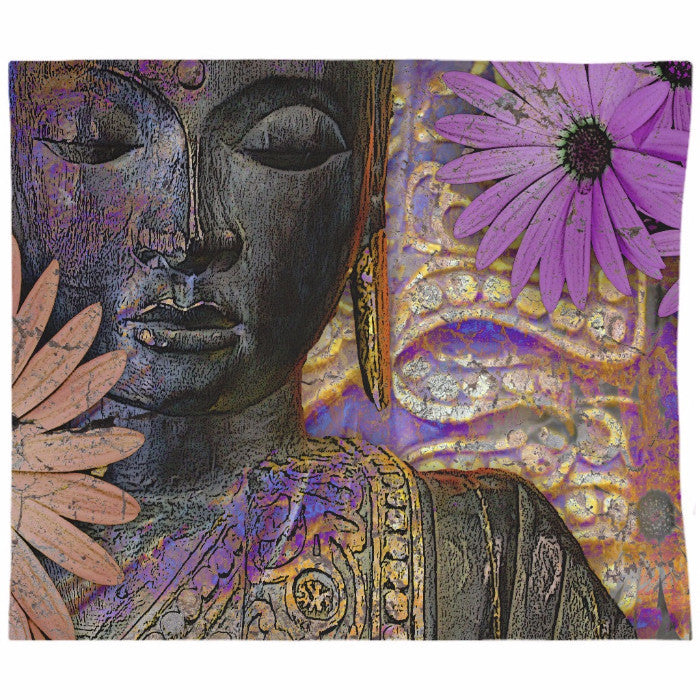 Jewels of Wisdom - Black Buddha Tapestry with African Daisy Flowers - Tapestry - Fusion Idol Arts - New Mexico Artist Christopher Beikmann