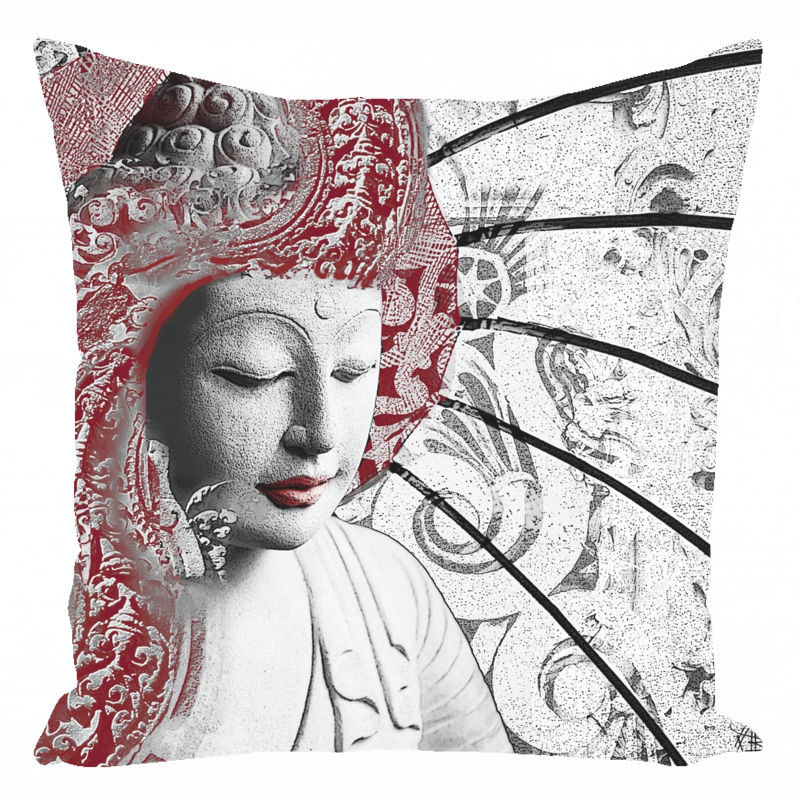 Bliss of Being - Red - Buddha Art Throw Pillow -  - Fusion Idol Arts - New Mexico Artist Christopher Beikmann
