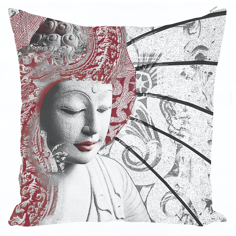 Bliss of Being - Red - Buddha Art Throw Pillow -  - Fusion Idol Arts - New Mexico Artist Christopher Beikmann