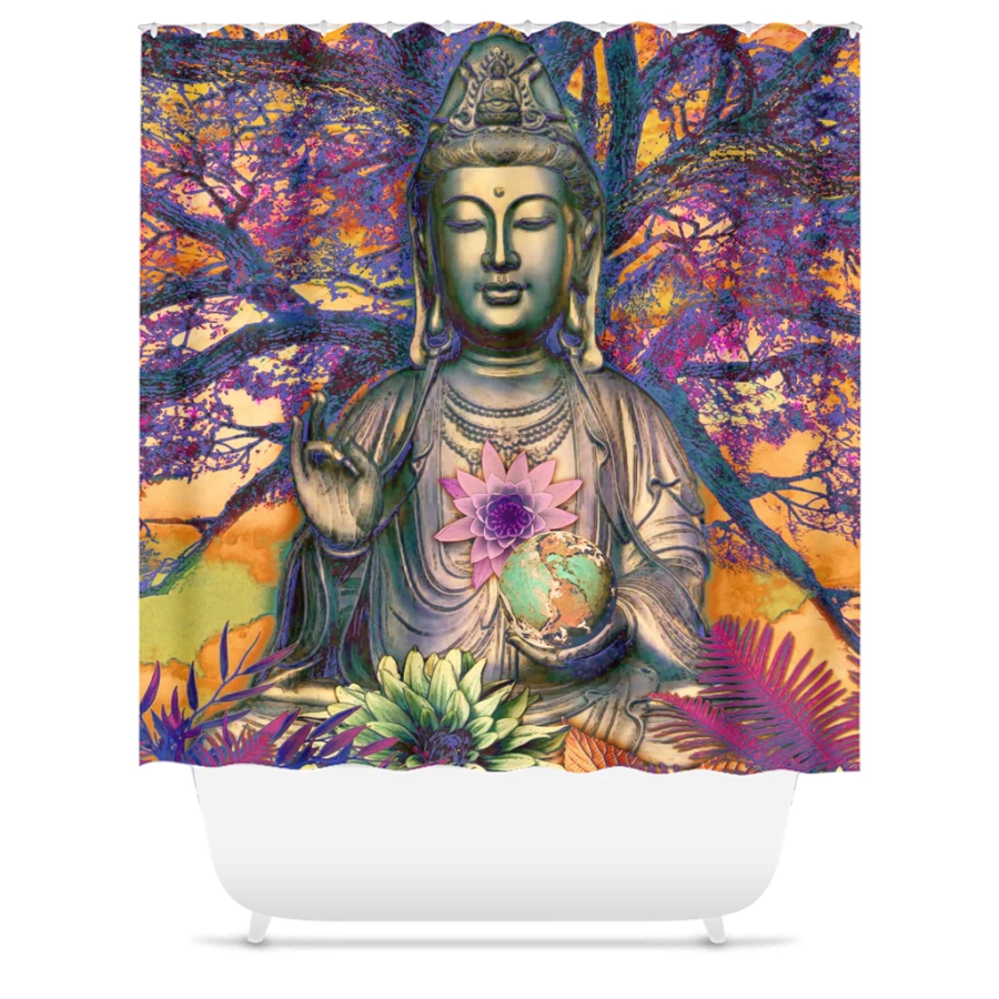 Healing Nature - Kwan Yin Buddhist Goddess Shower Curtain - Shower Curtain - Fusion Idol Arts - New Mexico Artist Christopher Beikmann