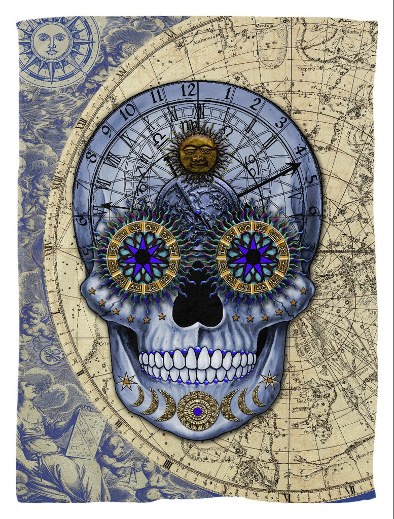 Steampunk Astrology Skull Fleece Blanket - Astrologiskull - Fleece Blanket - Fusion Idol Arts - New Mexico Artist Christopher Beikmann