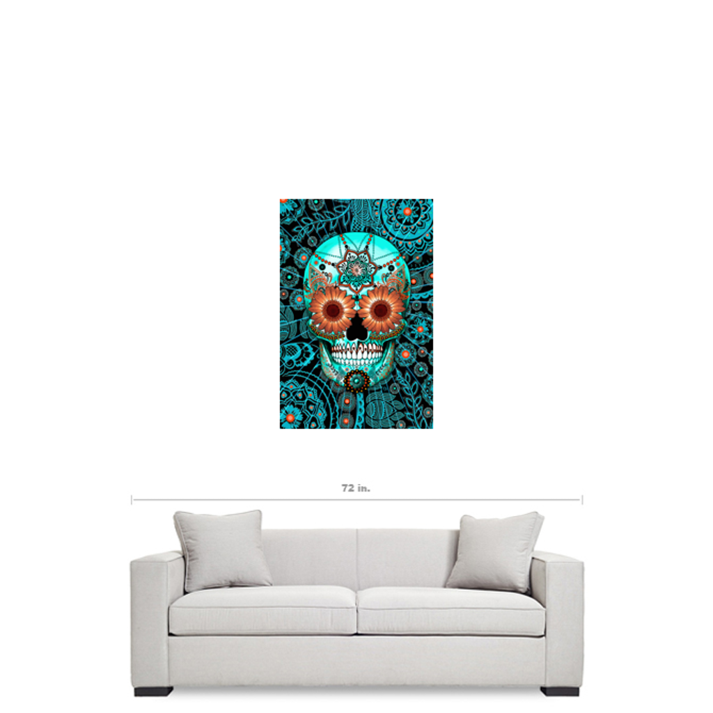 Blue and Orange Paisley Day of The Dead Art Canvas - Sugar Skull Caribbean Blue - Premium Canvas Gallery Wrap - Fusion Idol Arts - New Mexico Artist Christopher Beikmann