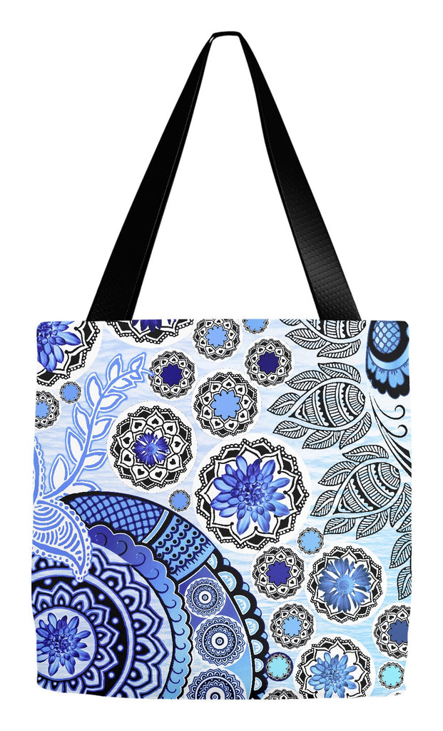 Blue Paisley Floral Art Tote Bag - Blue Mehndi - Tote Bag - Fusion Idol Arts - New Mexico Artist Christopher Beikmann