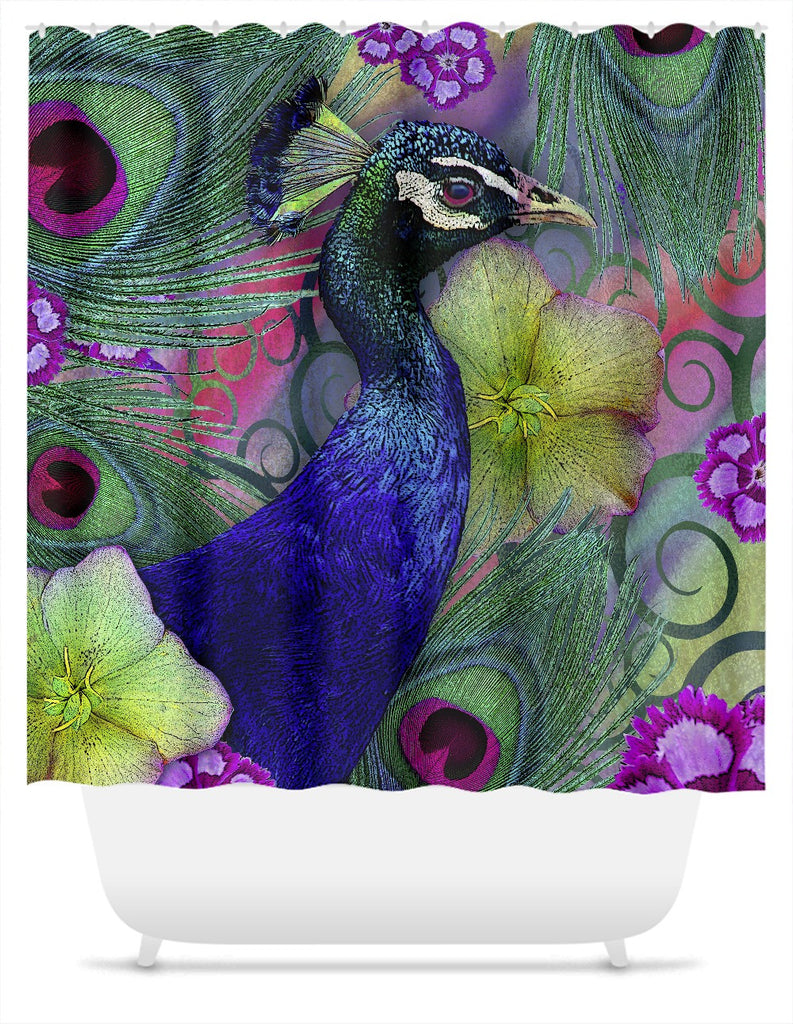 Colorful Peacock Floral Shower Curtain - Nemali Dreams - Shower Curtain - Fusion Idol Arts - New Mexico Artist Christopher Beikmann