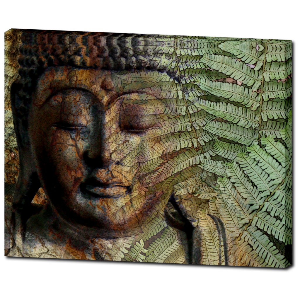 Green Fern Buddha Art - Canvas Print - Solid Surface - Convergence of Thought - Premium Canvas Gallery Wrap - Fusion Idol Arts - New Mexico Artist Christopher Beikmann
