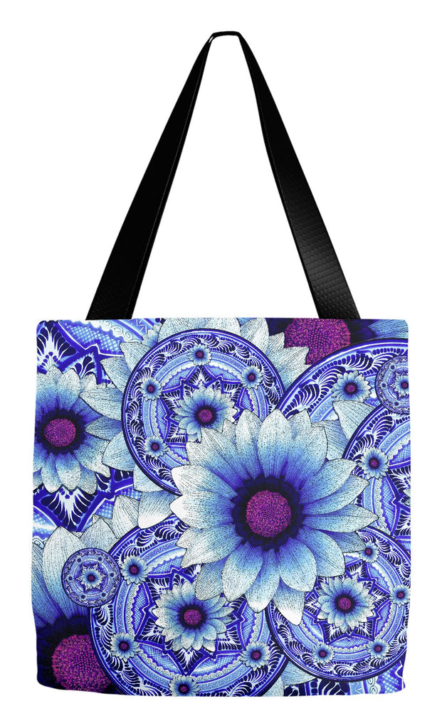 Blue and Purple Floral Art Tote Bag - Talavera Alejandra - Tote Bag - Fusion Idol Arts - New Mexico Artist Christopher Beikmann