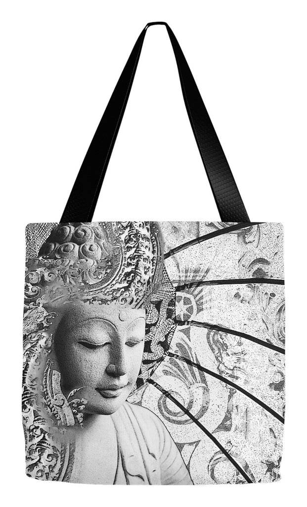 Black and White Zen Buddha Tote Bag - Bliss of Being - Tote Bag - Fusion Idol Arts - New Mexico Artist Christopher Beikmann