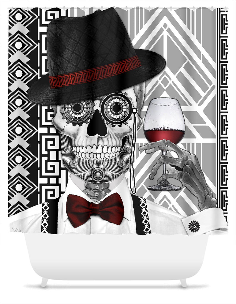 1920's Day of the Dead Sugar Skull Shower Curtain - Mr JD Vanderbone - Shower Curtain - Fusion Idol Arts - New Mexico Artist Christopher Beikmann