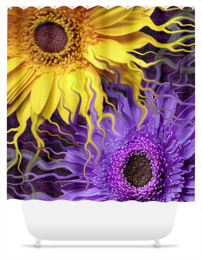 Purple and Yellow Abstract Floral Shower Curtain - Daisy Yin Daisy Yang - Shower Curtain - Fusion Idol Arts - New Mexico Artist Christopher Beikmann